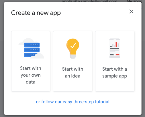 AppSheetの「Start with your own data」をクリックします。