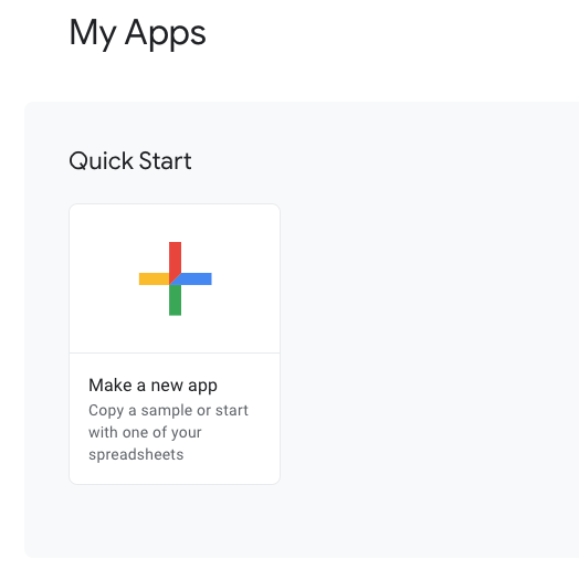 AppSheetにログイン後、「Make a new app」をクリックする。
