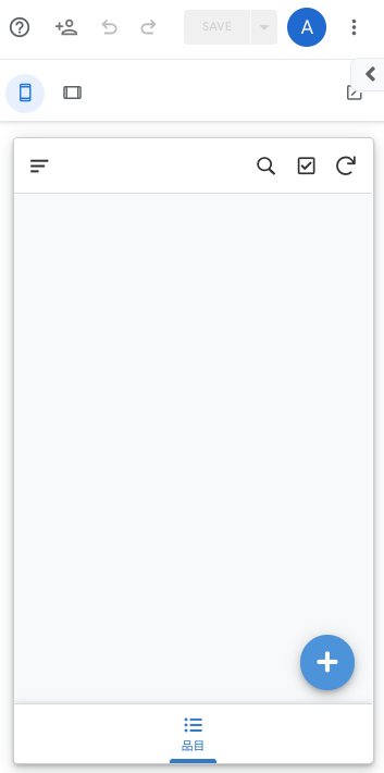 AppSheetエディタのプレビュー画面にアプリが表示される。