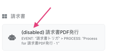 Botの表示が「(disabled) 請求書PDF発行」になる。