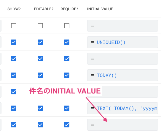 件名のInitial Value（初期値）を設定する。
