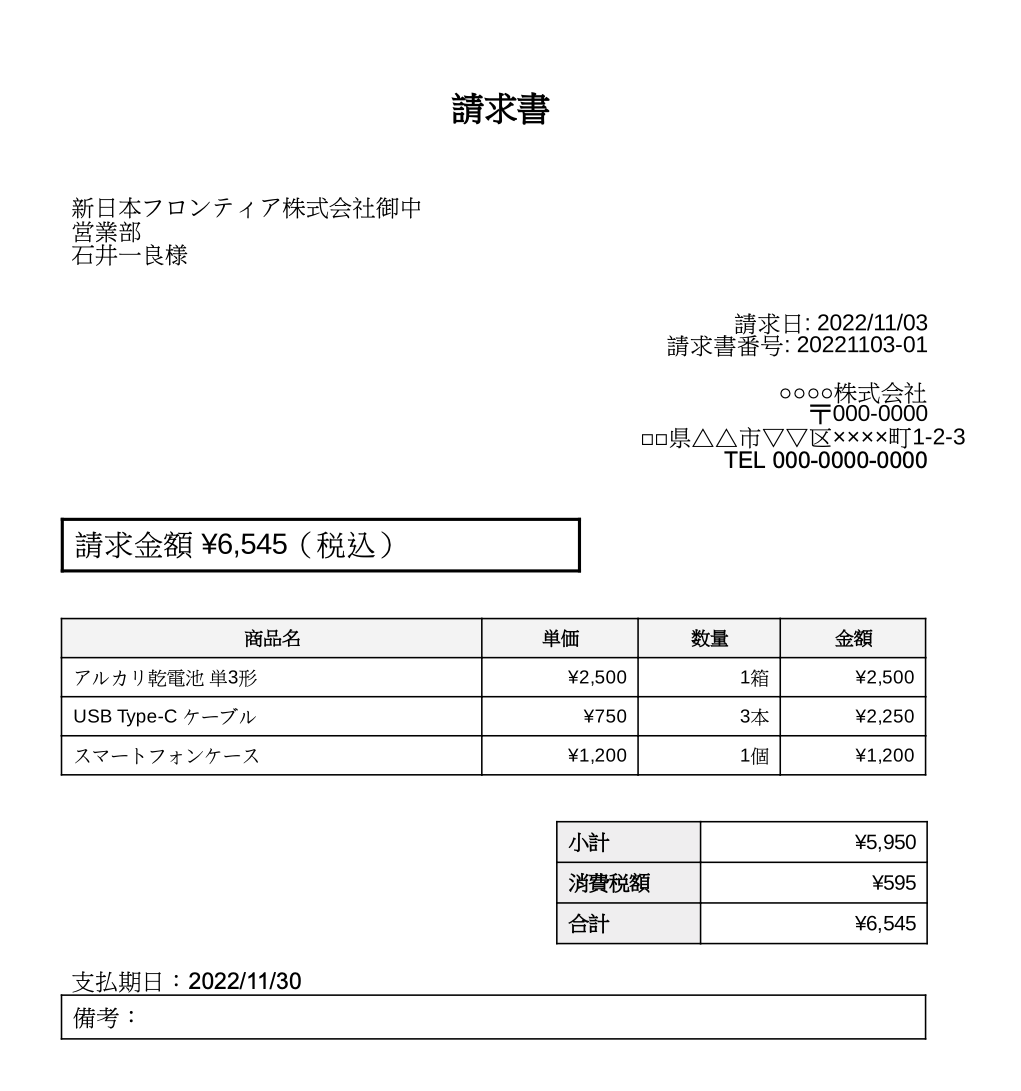 請求書が作成された。