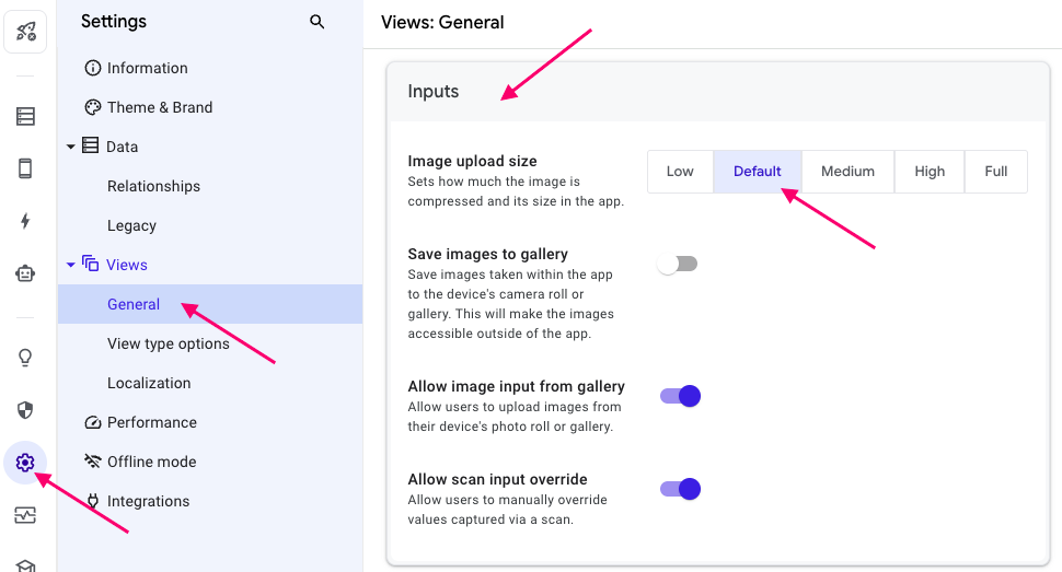 AppSheet からアップロードする画像サイズは「Default」でも問題ない。